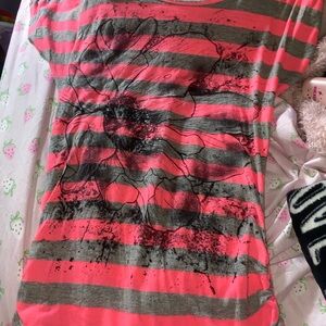 Hot Topic Pink and Gray Striped A-Line Skirt